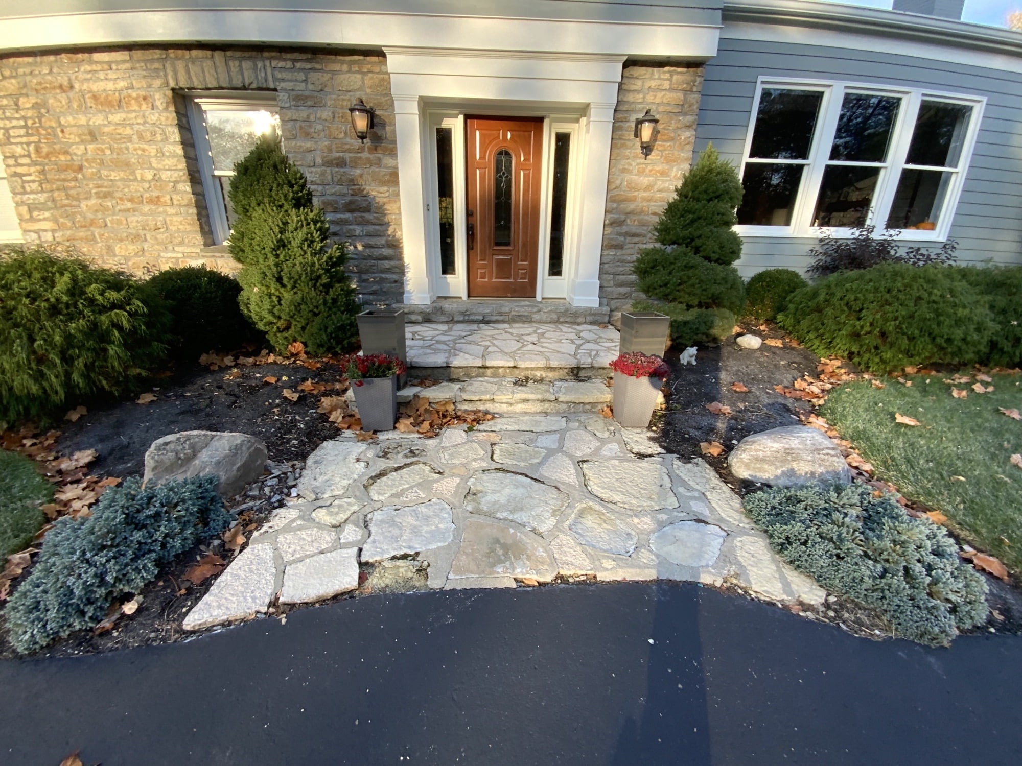 Natural stone front steps restoration Indian hill ohio